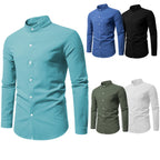 Chemise Homme en Coton Pur à Col Mao – Manches Longues, Décontractée Mi-Saison