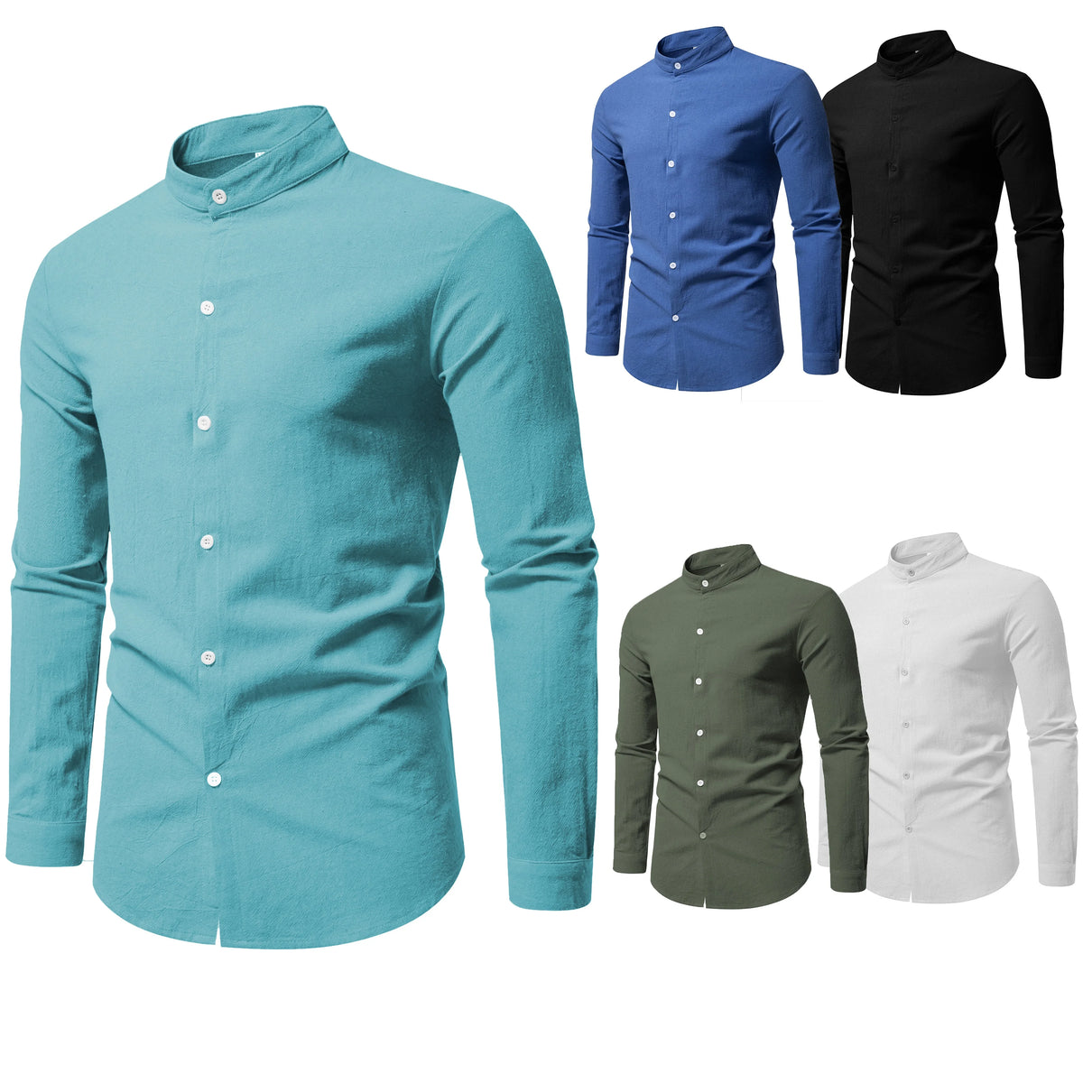 Chemise Homme en Coton Pur à Col Mao – Manches Longues, Décontractée Mi-Saison