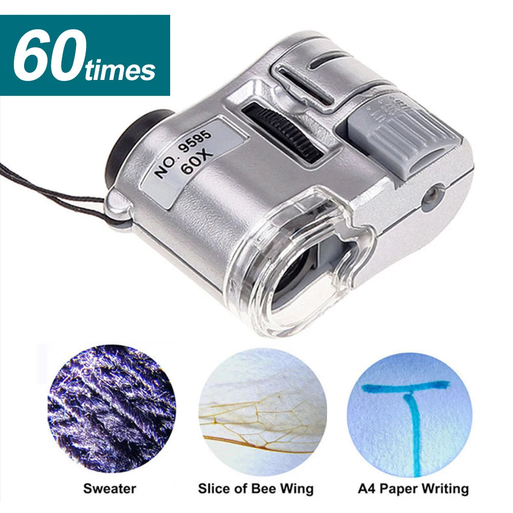 60X Pocket Magnifier with LED - Mini Portable Microscope for Jewelry, Currencies and Precision Inspection