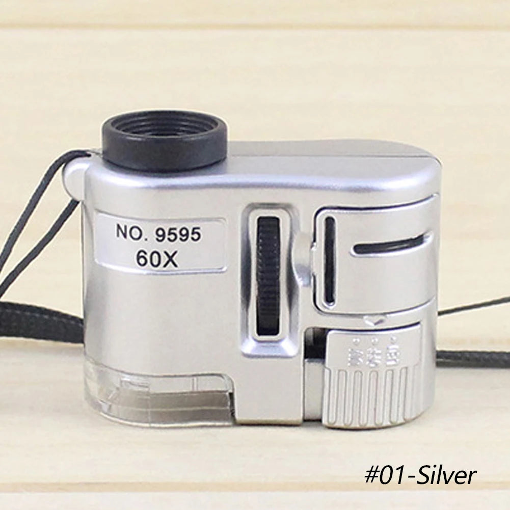 60X Pocket Magnifier with LED - Mini Portable Microscope for Jewelry, Currencies and Precision Inspection