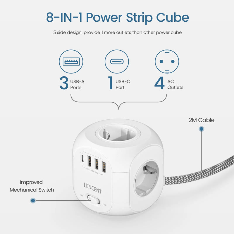 Multiprise Ralonge USB 8 en 1 CUBE