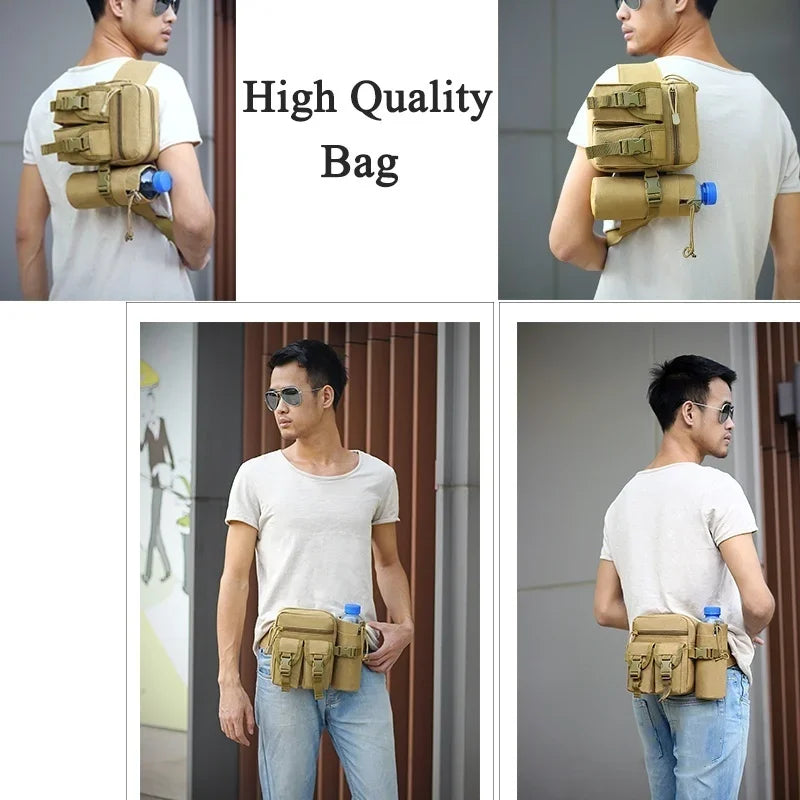 Sac Banane Tactique Homme en Nylon – Poches pour Téléphone & Bouteille – Randonnée, Camping, Chasse & Sports Outdoor