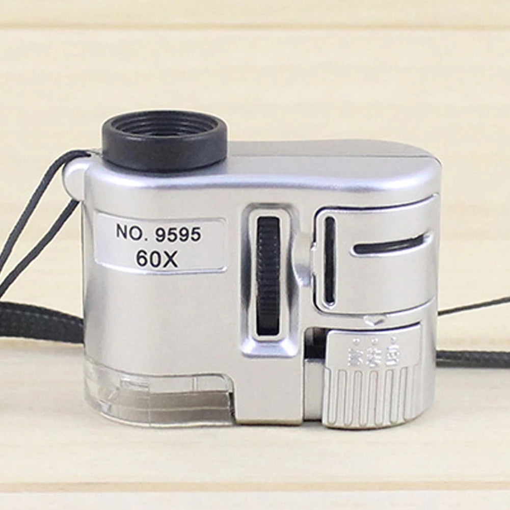 60X Pocket Magnifier with LED - Mini Portable Microscope for Jewelry, Currencies and Precision Inspection