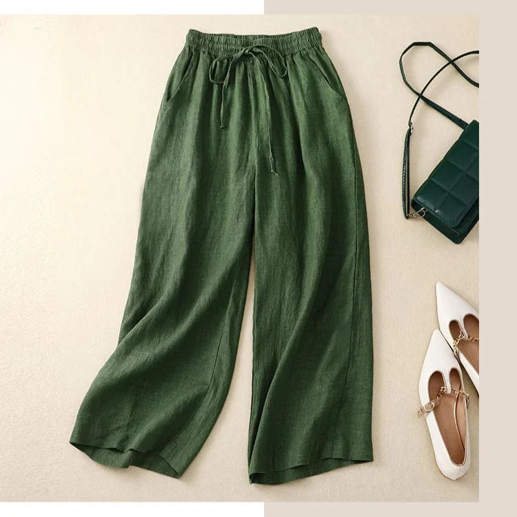 Pantalon Rétro en Coton & Lin Ample Femme - Mi-Saison