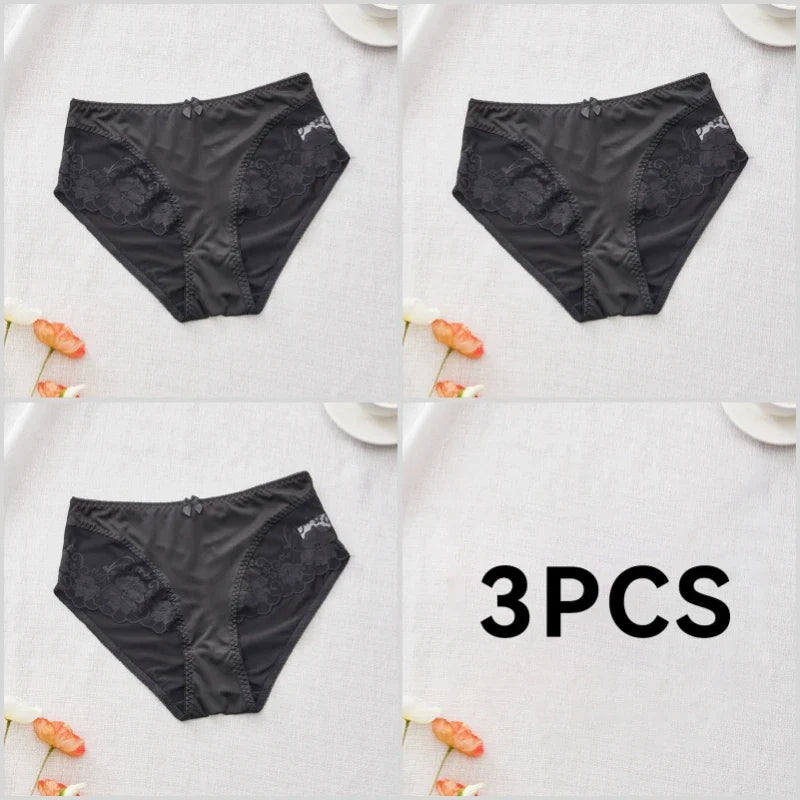 Lot de 3 Culottes en Satin Sexy avec Dentelle