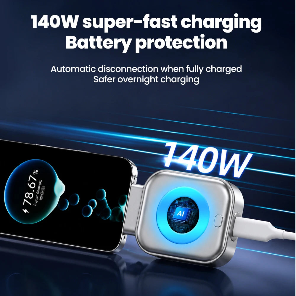Smart 140W USB-C Fast Charger – Automatic Shut-off at Full Charge for Phones