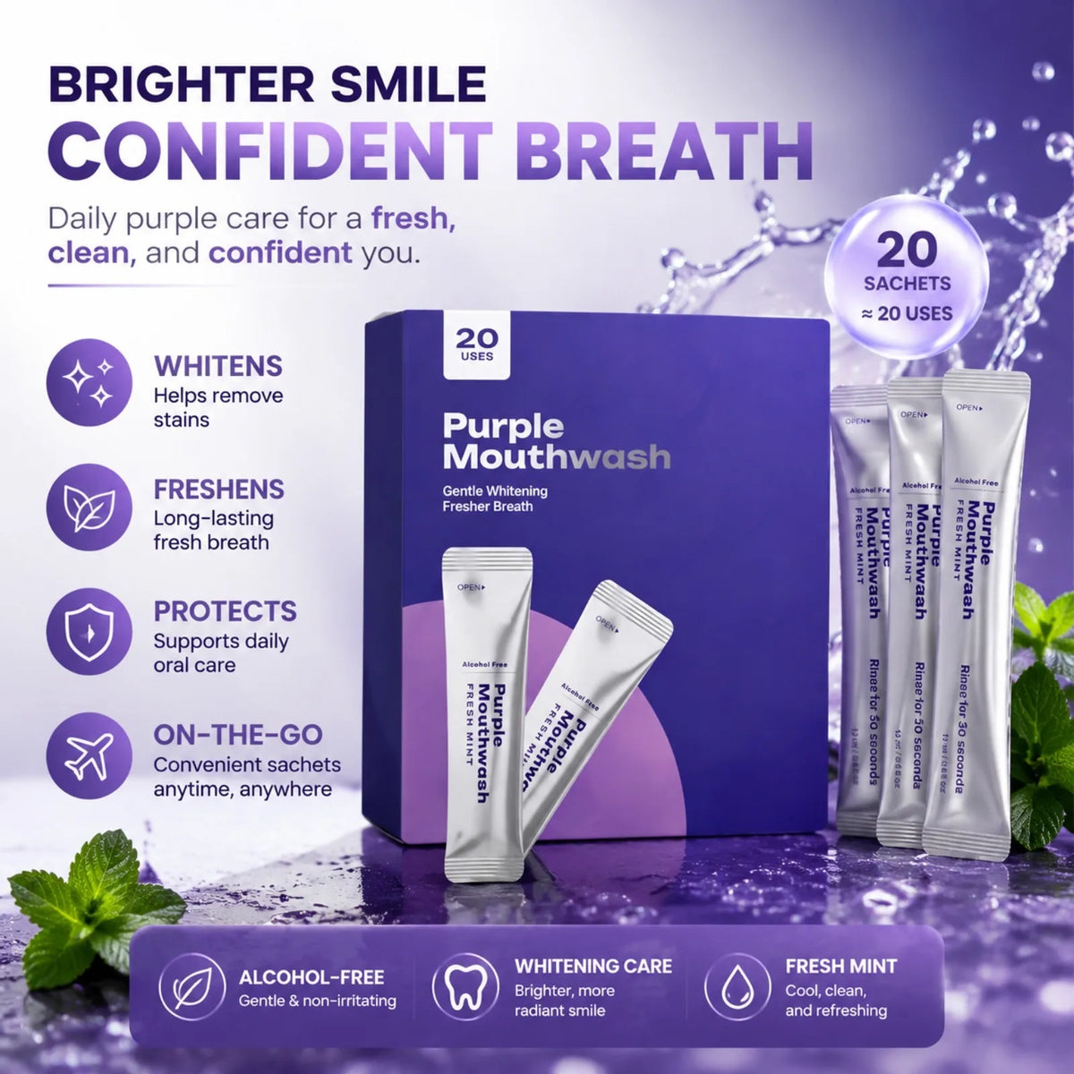 Bain de Bouche Blanchissements Dents à la Menthe – Soin et Nettoyage des Dents et Gencives