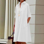 Vestido camisero midi con cuello clásico y bolsillos - Colección 2024
