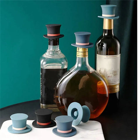 HatWine - 4x Bouchons en silicone réutilisables - Vin, Champagne...