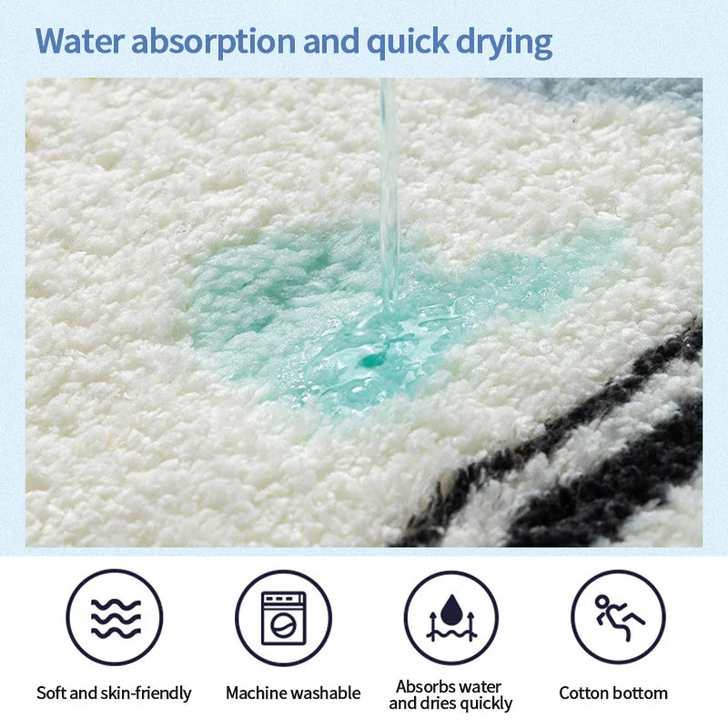 Tapis de Bain Antidérapant Minimaliste Noir & Blanc