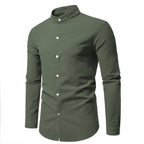 Chemise Homme en Coton Pur à Col Mao – Manches Longues, Décontractée Mi-Saison