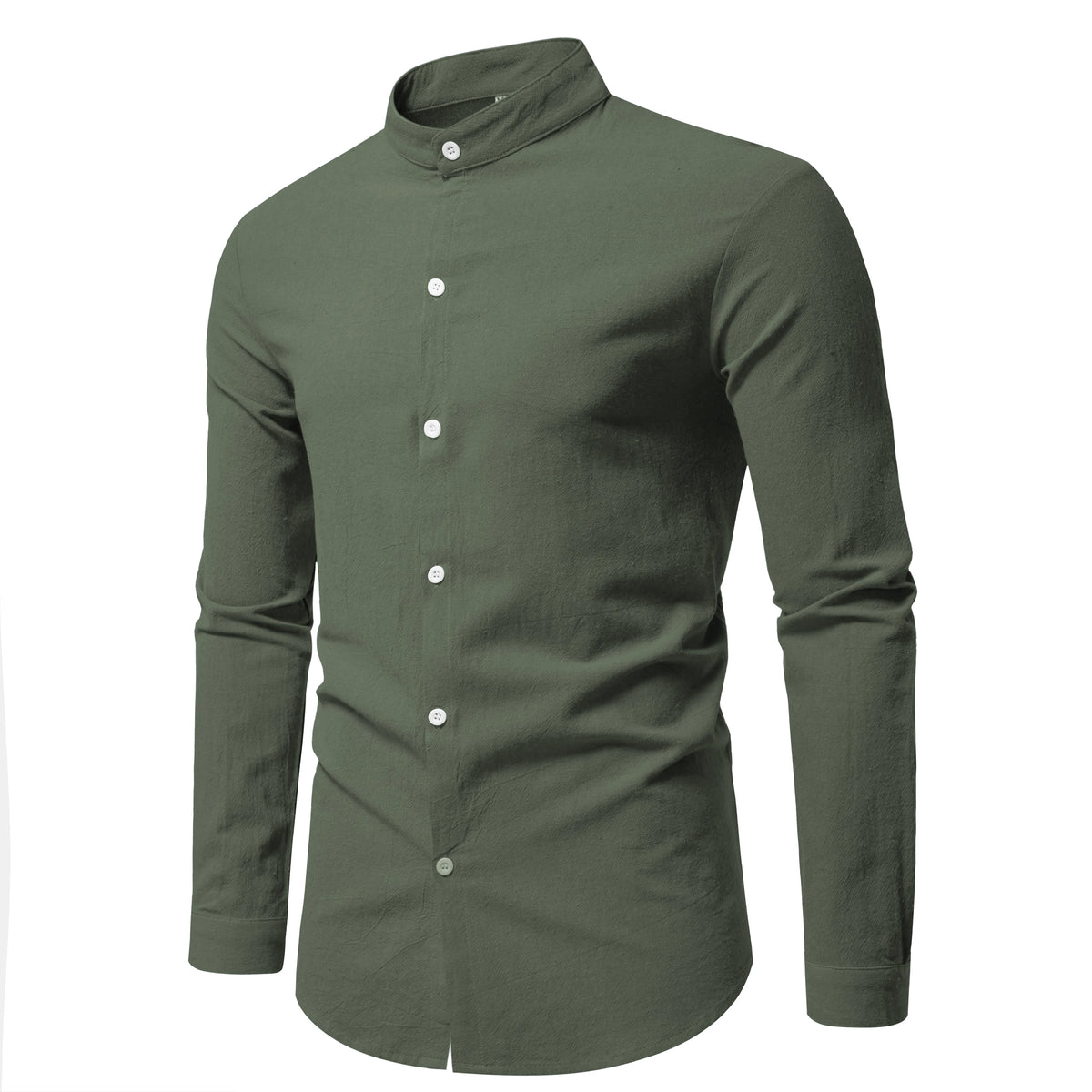 Chemise Homme en Coton Pur à Col Mao – Manches Longues, Décontractée Mi-Saison