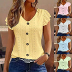 T-shirt femme col V à manches volantées — style élégant et décontracté printemps-été