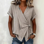Top Asymétrique Nouer en Lin à Col V & Manches - Summer Women 2026