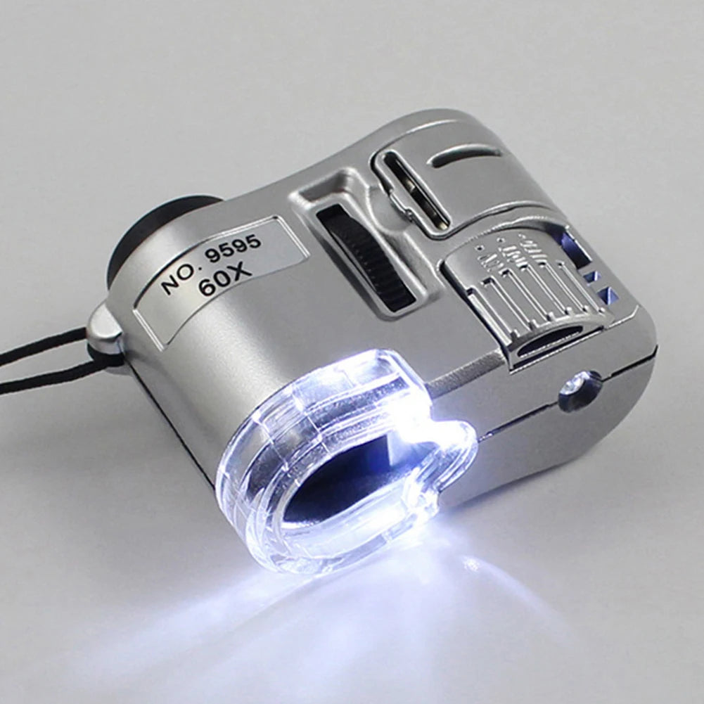 60X Pocket Magnifier with LED - Mini Portable Microscope for Jewelry, Currencies and Precision Inspection