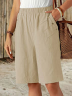 Short Bermuda à Taille Élastique Poches à Boutons - Femme 2026