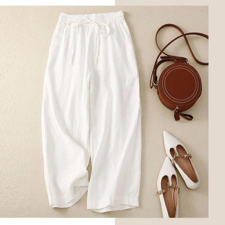 Pantalon Rétro en Coton & Lin Ample Femme - Mi-Saison