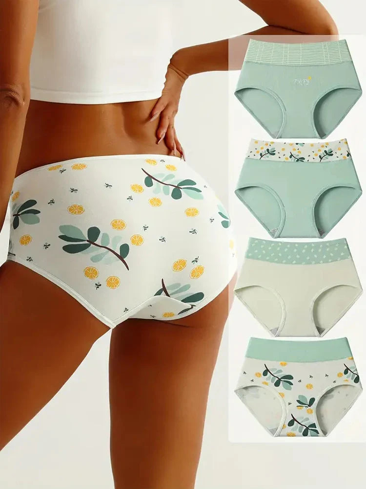 4-Pack Women's High-Waisted Briefs — cotton, breathable, printed