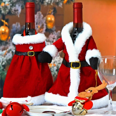Décoration de Bouteille de Vin Père et Mère Noël