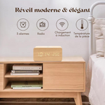 Réveil numérique en bois avec chargeur induction